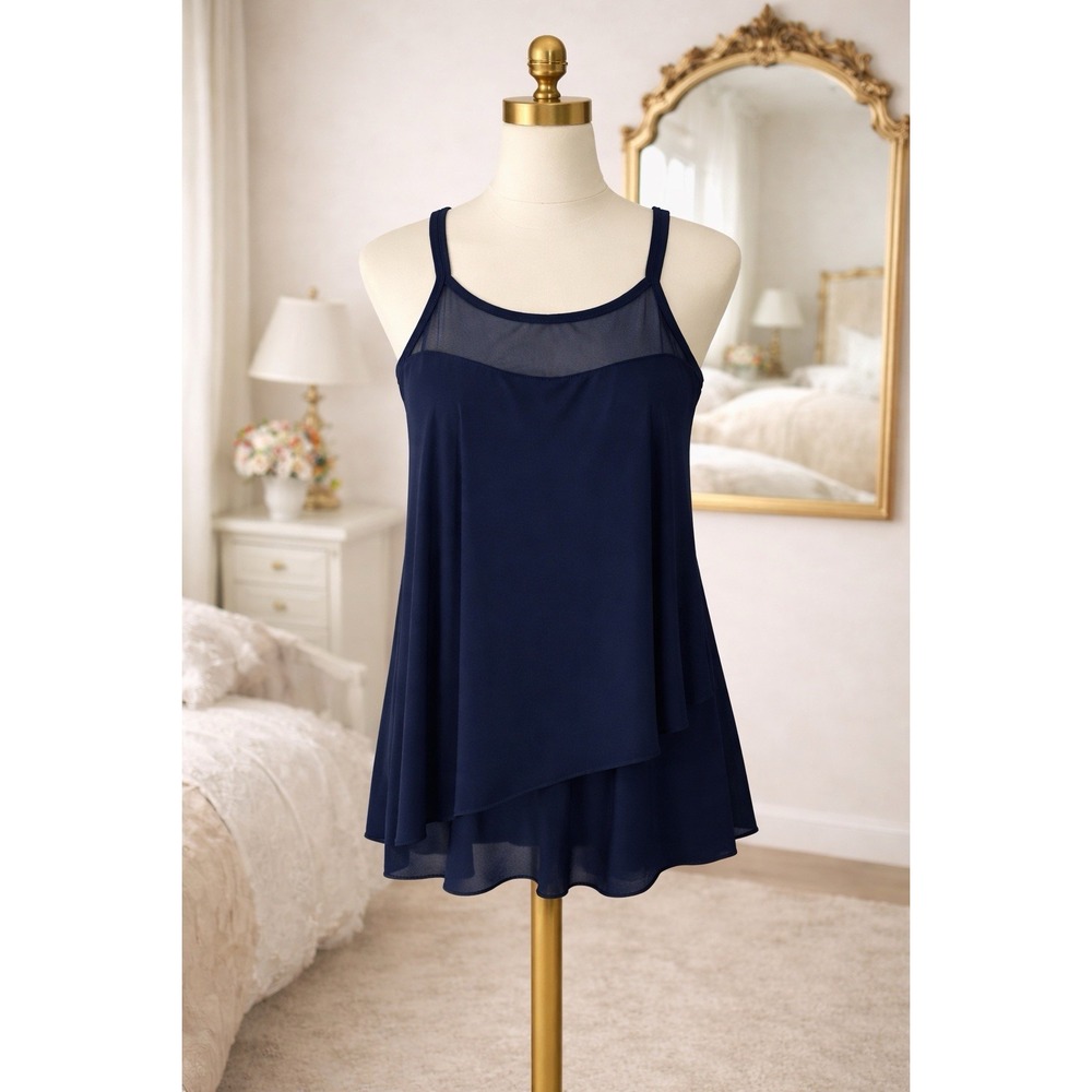 New Miraclesuit Illusionists Mirage Tankini Swim Navy Blue‎ Underwire Size 10